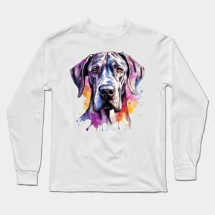 Colorful Great Dane Watercolor Art Long Sleeve T-Shirt